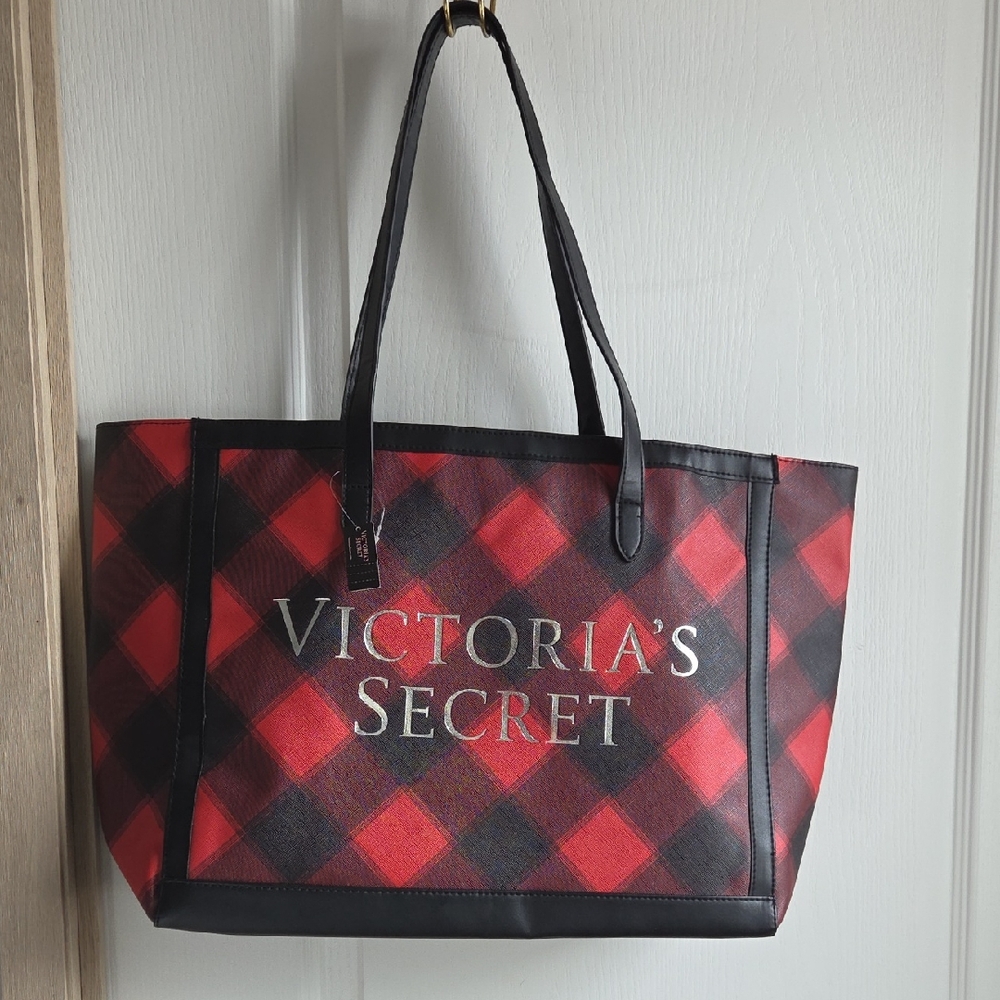 Victoria's Secret Red and Black Plaid Tote
